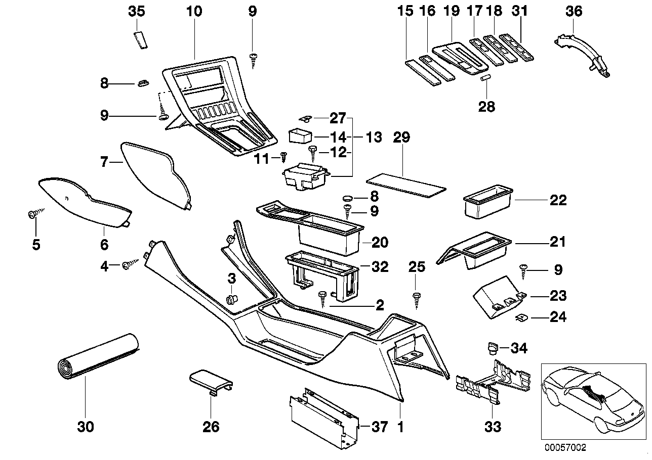 E31 Ablagefach Mittelkonsole Hinten oben (22) *gebraucht*